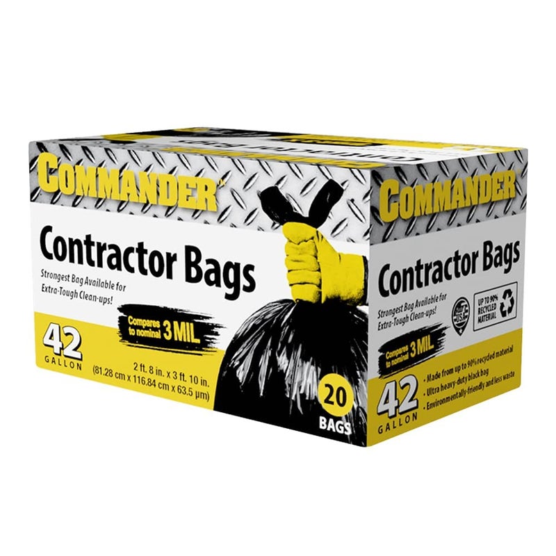 Commander 42 Gallon 2.5 MIL Black Heavy Duty Garbage Trash Bags - 32"" x 46"" - Pack of 20 - For Contractor, Industrial, Institutional, & Commercial - Image 1